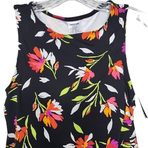 Lands' End Black Floral Square Neck Tankini Swim Top Size 2 - Picture 2 of 4